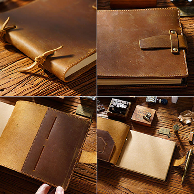 Horizontal Classic Genuine Leather Cover Notebook For Daily Record