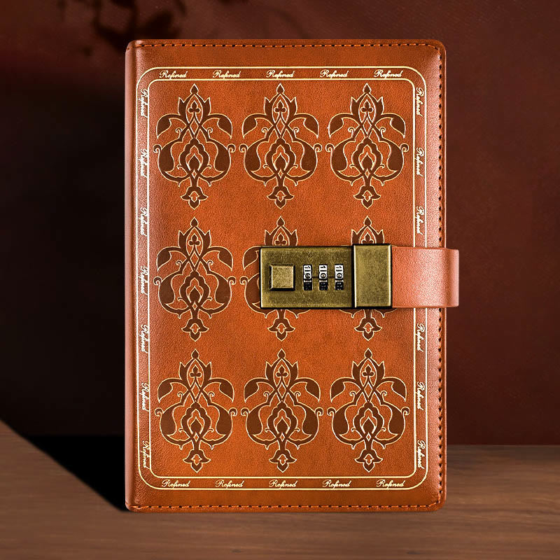 B6 Floral Leather Cover Notebook For Record With Coded Lock