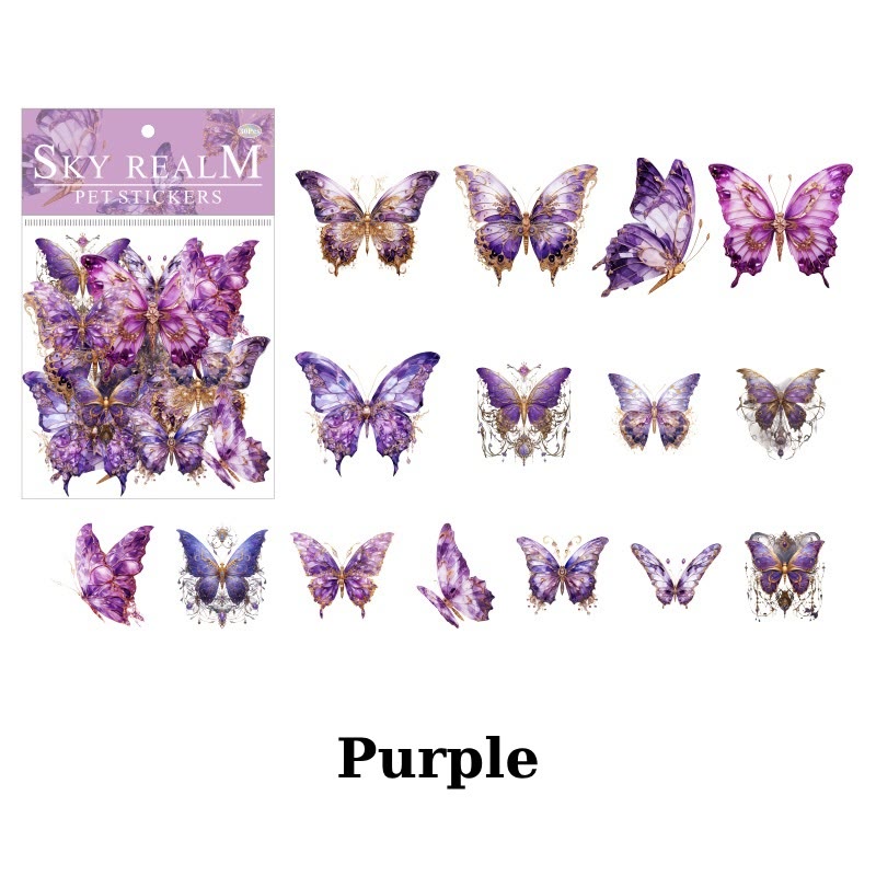 Sky Land Theme Sticker Pack PET Laser Gold Butterfly Sticker