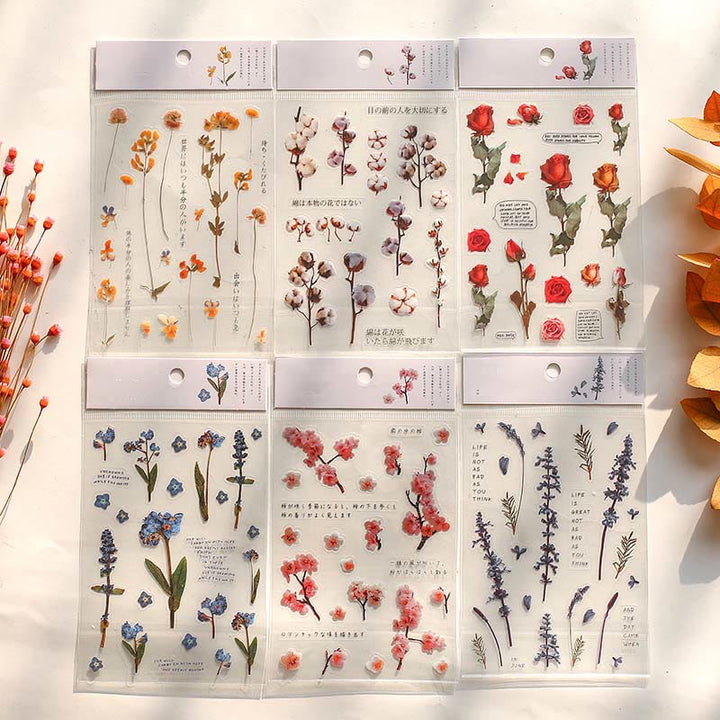 Translucent Romantic Flowers Series PET Sticker Set For Journal Decor