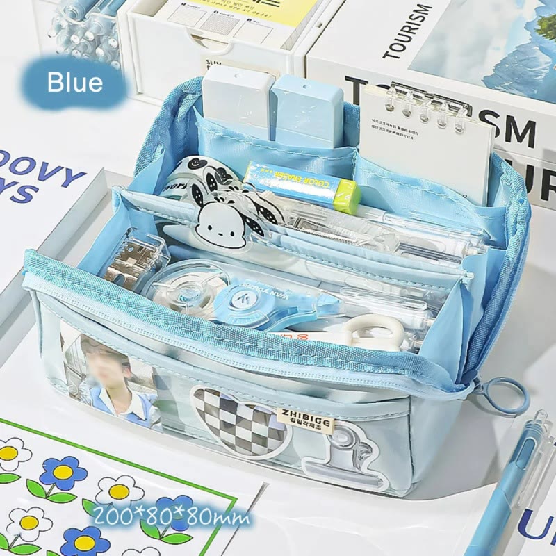 Bright Color Stationery Bag Double Compartments Pencil Case For Kids