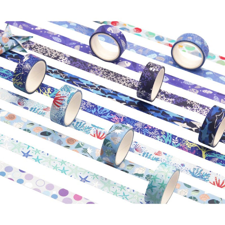 10 Rolls Blue Ocean Series Washi Tape Set Scrapbook Tape