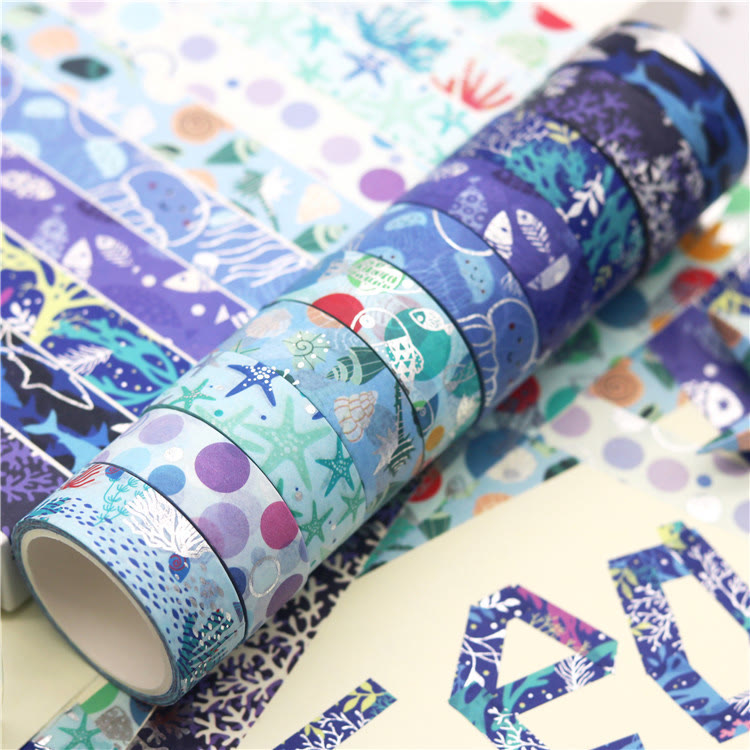 10 Rolls Blue Ocean Series Washi Tape Set Scrapbook Tape