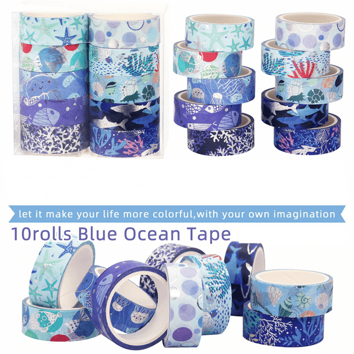 10 Rolls Blue Ocean Series Washi Tape Set Scrapbook Tape