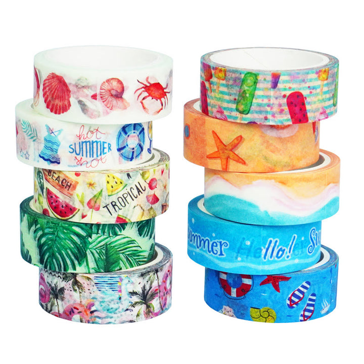 10 Rolls Summer Beach Series Washi Tape Set Scrapbook Tape