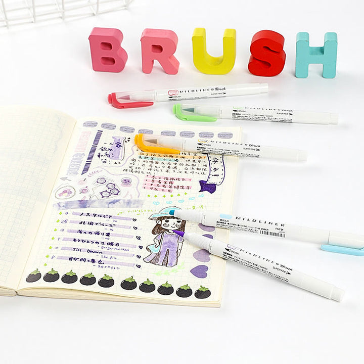 Soft Brush Nib Highlighter Double-end Drawing Marker Pens