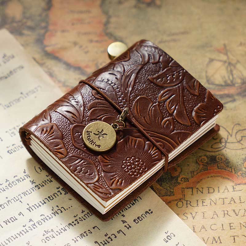 Mini Engraved Leather Cover Notebook For Travel Daily Record