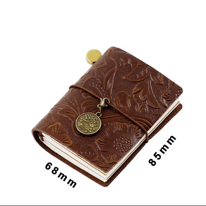 Mini Engraved Leather Cover Notebook For Travel Daily Record