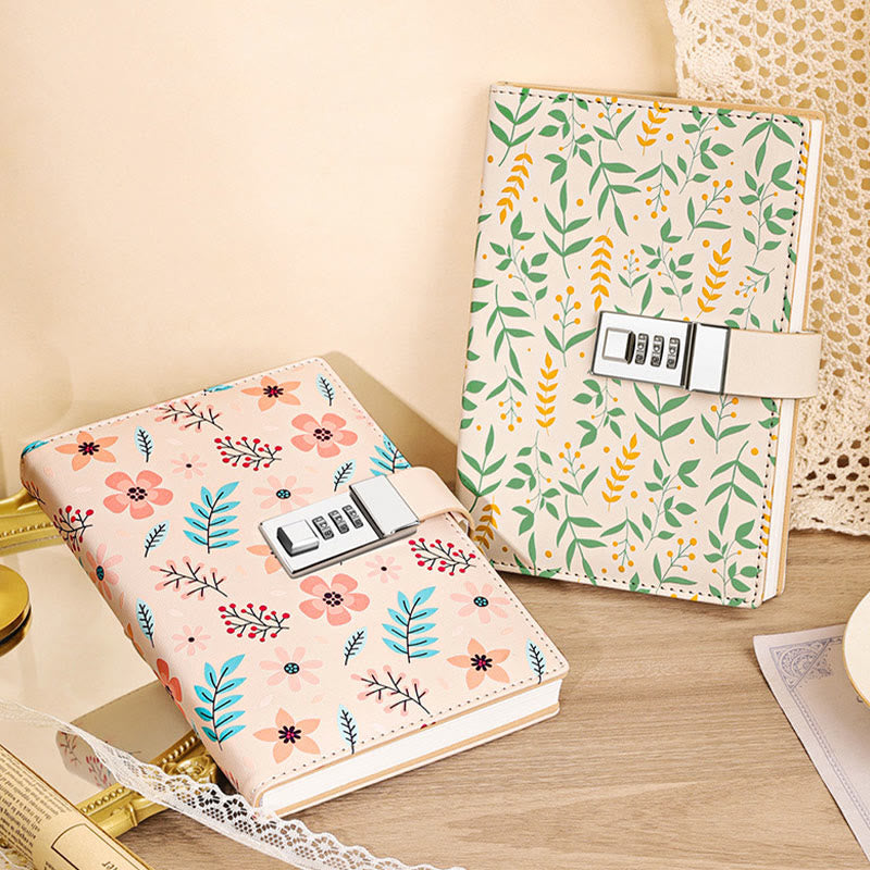 B6 Floral Cover Notebook For Record With Coded Lock