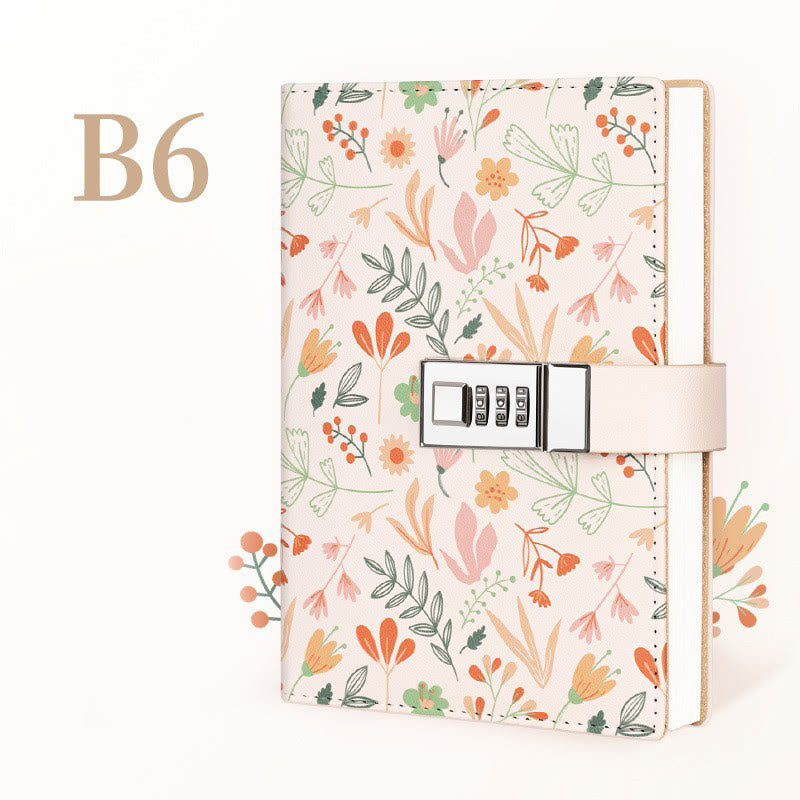 B6 Floral Cover Notebook For Record With Coded Lock