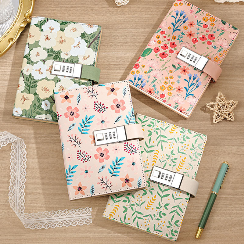 B6 Floral Cover Notebook For Record With Coded Lock