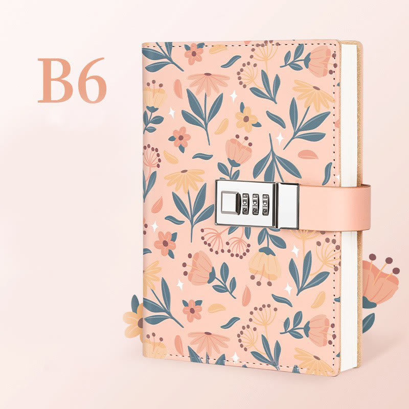 B6 Floral Cover Notebook For Record With Coded Lock