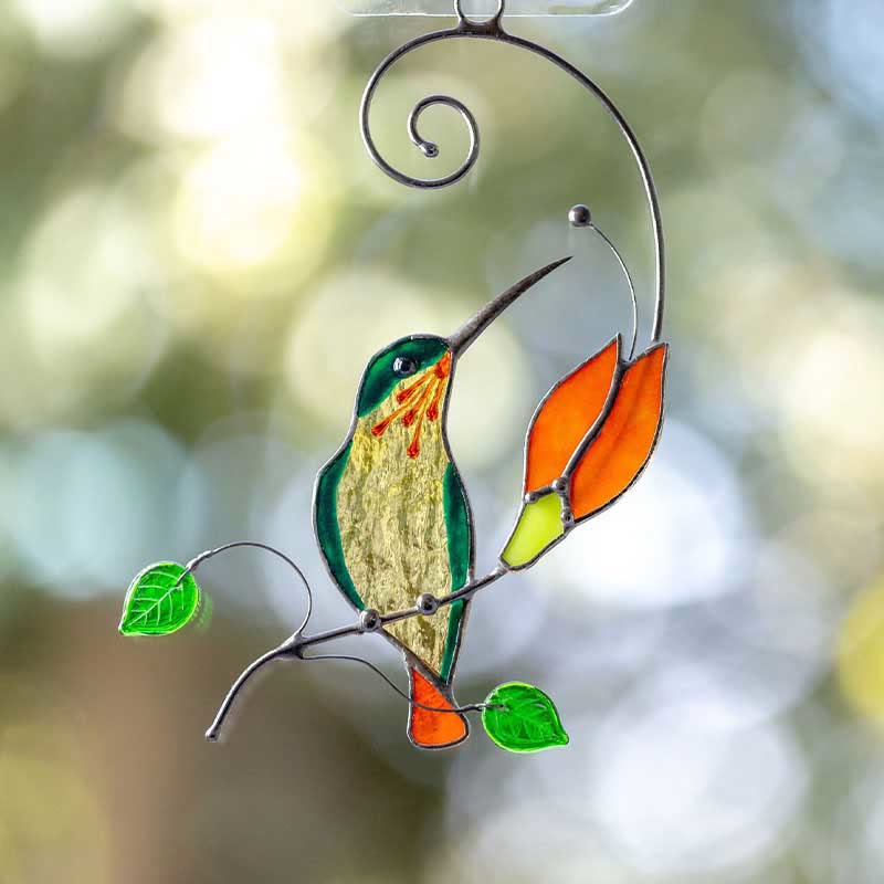 Hummingbird with Flower Acrylic Suncatcher Window Hanging Ornament