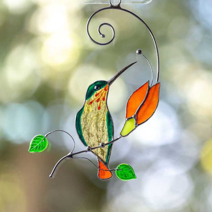 Hummingbird with Flower Acrylic Suncatcher Window Hanging Ornament