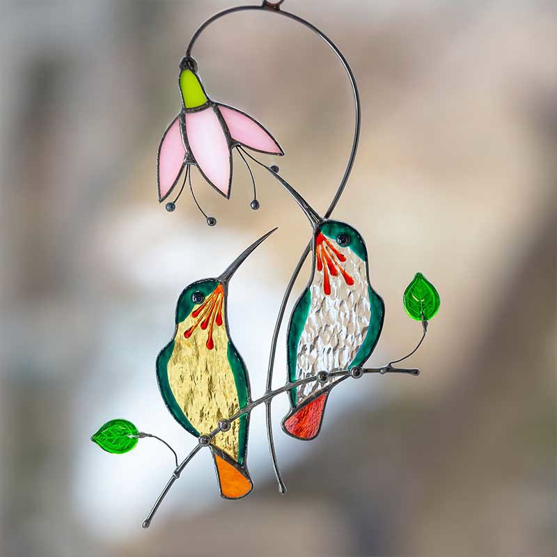 Hummingbird with Flower Acrylic Suncatcher Window Hanging Ornament
