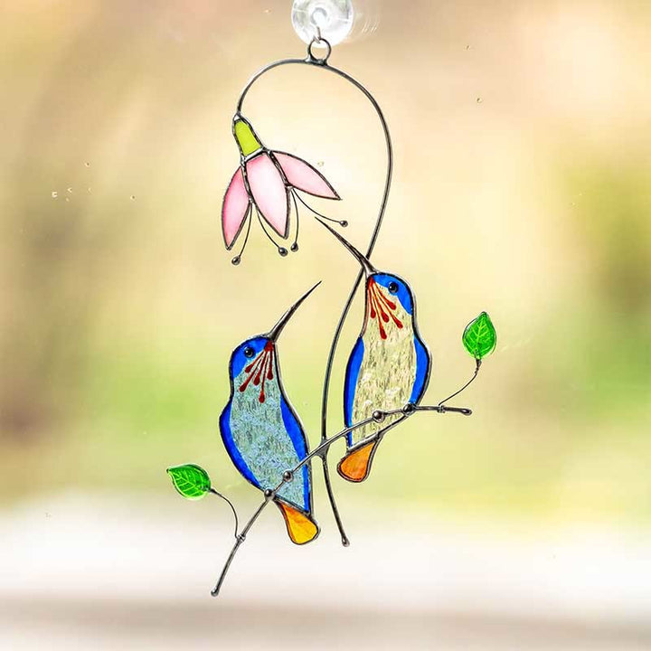 Hummingbird with Flower Acrylic Suncatcher Window Hanging Ornament
