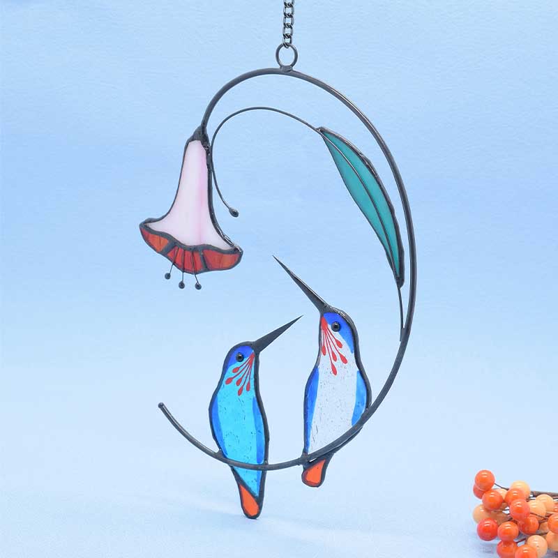 Hummingbird with Flower Acrylic Suncatcher Window Hanging Ornament