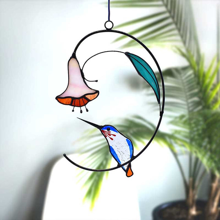 Hummingbird with Flower Acrylic Suncatcher Window Hanging Ornament