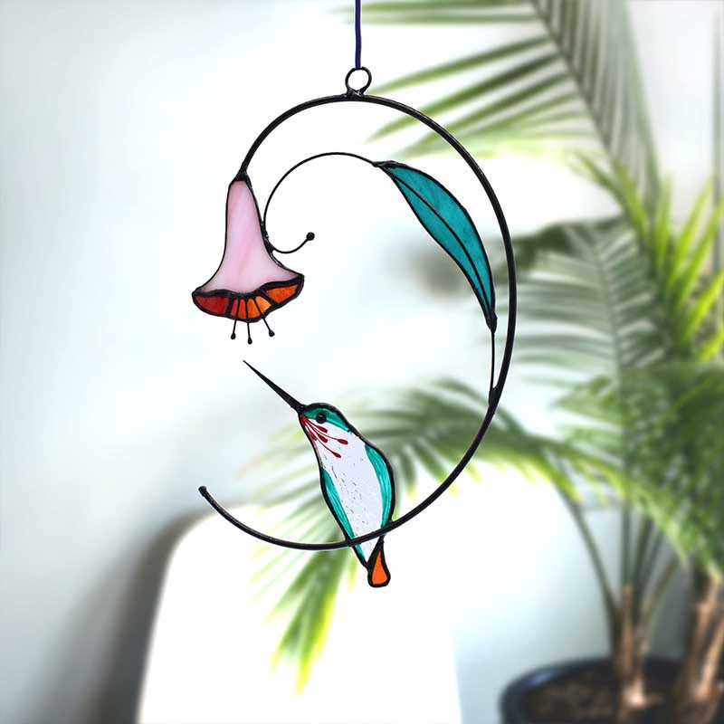 Hummingbird with Flower Acrylic Suncatcher Window Hanging Ornament