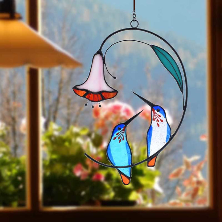 Hummingbird with Flower Acrylic Suncatcher Window Hanging Ornament