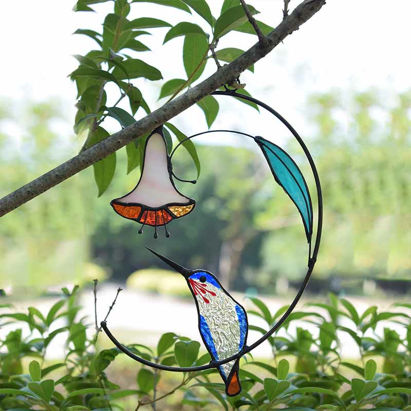 Hummingbird with Flower Acrylic Suncatcher Window Hanging Ornament