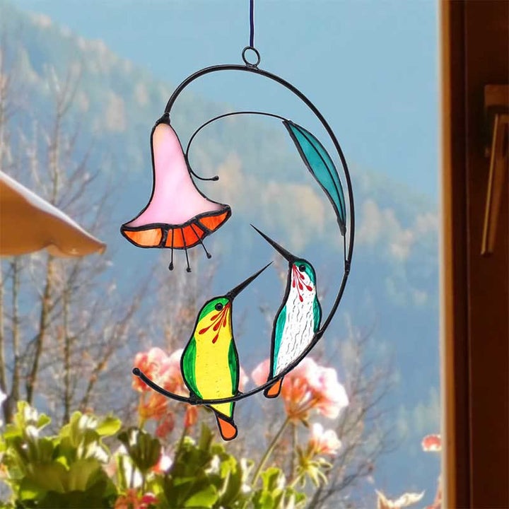 Hummingbird with Flower Acrylic Suncatcher Window Hanging Ornament