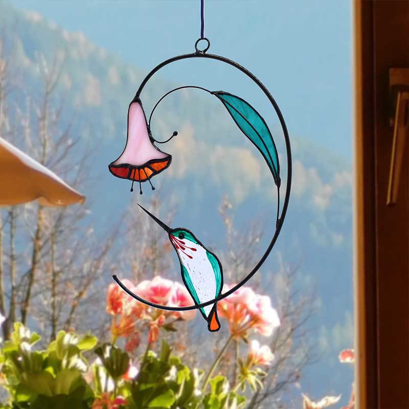 Hummingbird with Flower Acrylic Suncatcher Window Hanging Ornament