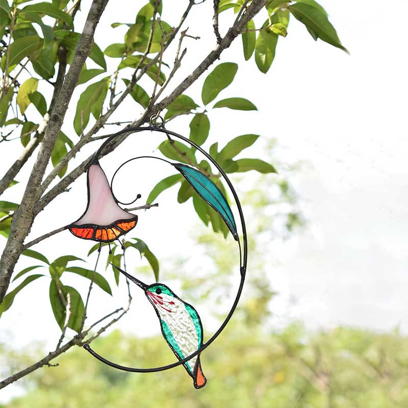 Hummingbird with Flower Acrylic Suncatcher Window Hanging Ornament