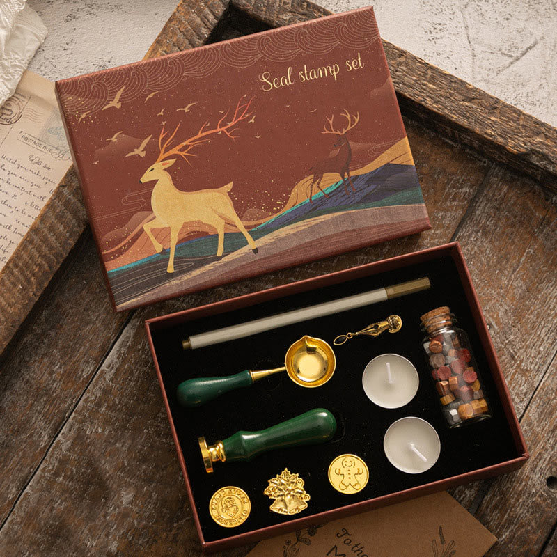 Retro Christmas Elk Series Wax Seal Stamps Gift Set