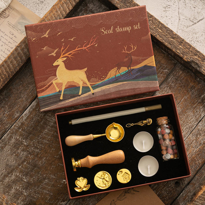 Retro Christmas Elk Series Wax Seal Stamps Gift Set