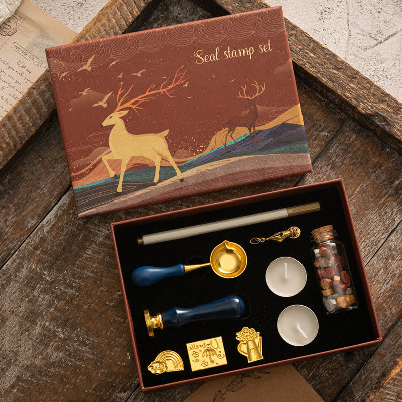 Retro Christmas Elk Series Wax Seal Stamps Gift Set