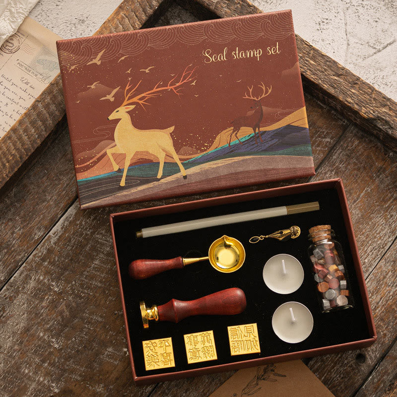 Retro Christmas Elk Series Wax Seal Stamps Gift Set