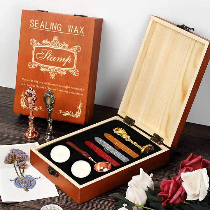 Retro Wooden Box Series Wax Seal Stamps Gift Set