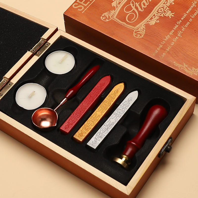 Retro Wooden Box Series Wax Seal Stamps Gift Set