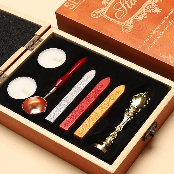 Retro Wooden Box Series Wax Seal Stamps Gift Set