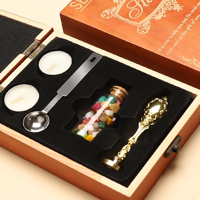 Retro Wooden Box Series Wax Seal Stamps Gift Set