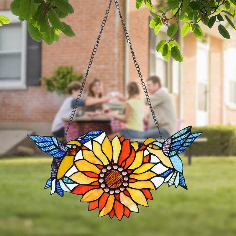 Colorful Sunflower And Hummingbirds Suncatcher for Window Hanging Ornament