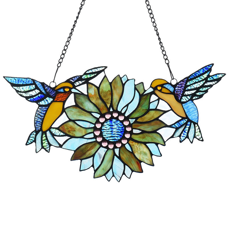 Colorful Sunflower And Hummingbirds Suncatcher for Window Hanging Ornament