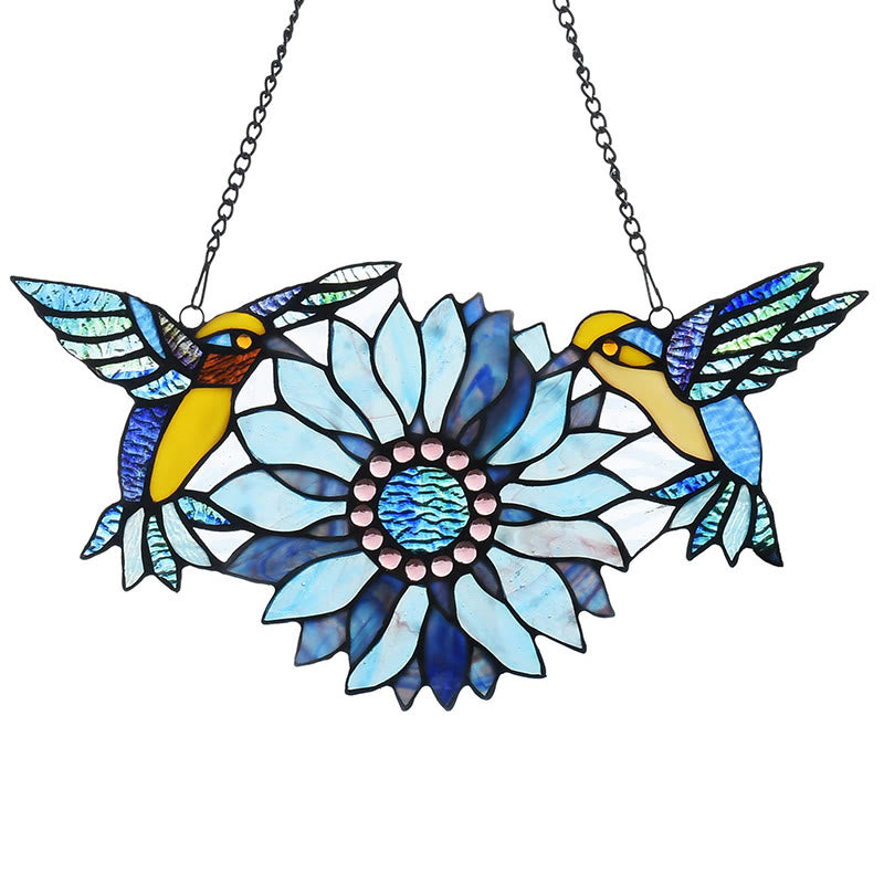 Colorful Sunflower And Hummingbirds Suncatcher for Window Hanging Ornament