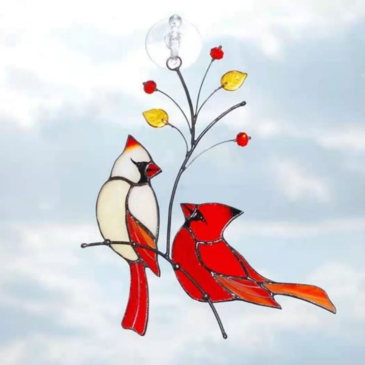 The Cardinal Bird Suncatcher Irregular Stained Glass Light Catcher