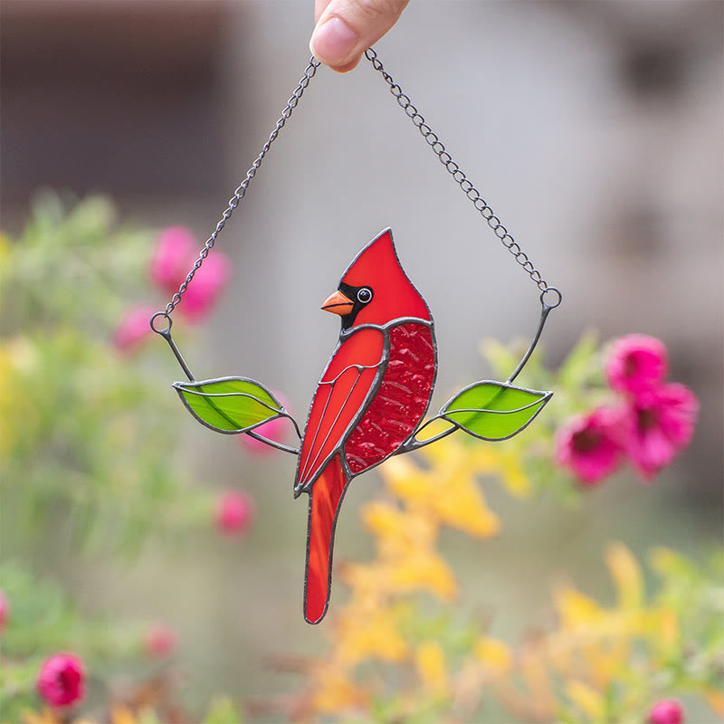 The Cardinal Bird Suncatcher Irregular Stained Glass Light Catcher