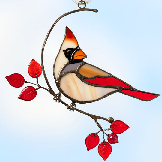 The Cardinal Bird Suncatcher Irregular Stained Glass Light Catcher