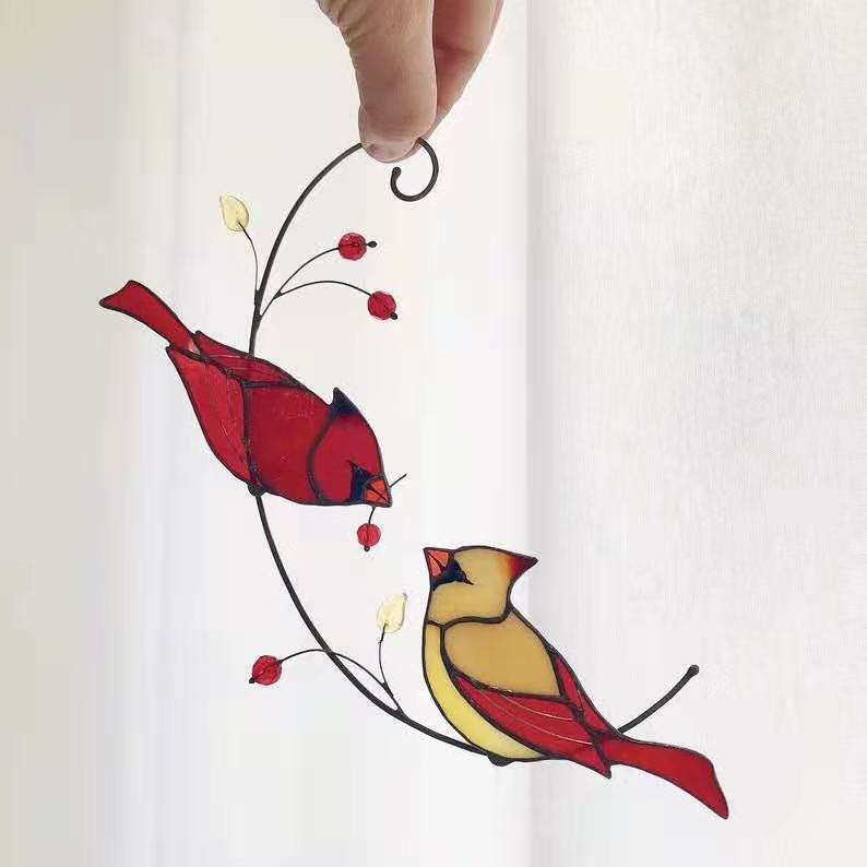 The Cardinal Bird Suncatcher Irregular Stained Glass Light Catcher