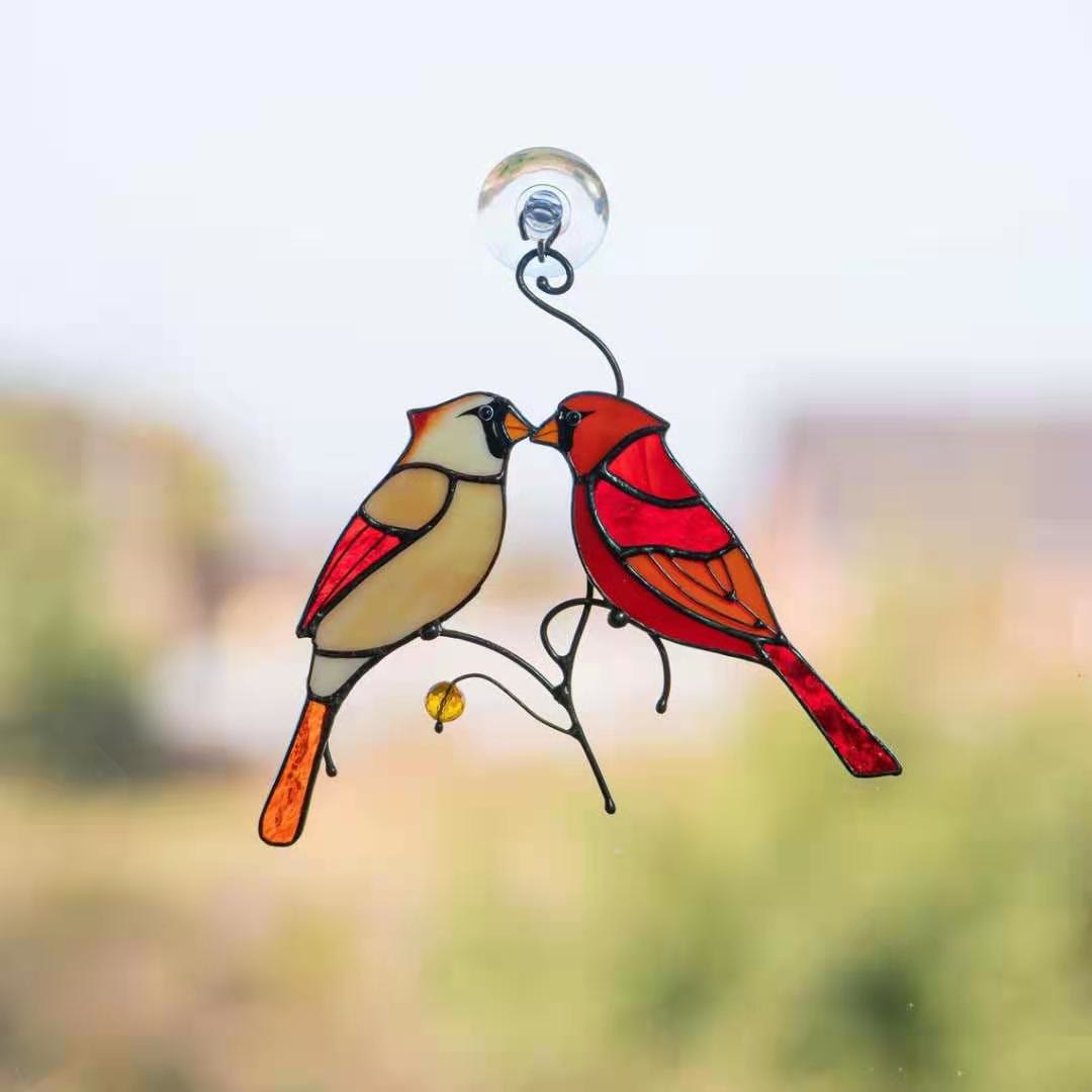 The Cardinal Bird Suncatcher Irregular Stained Glass Light Catcher