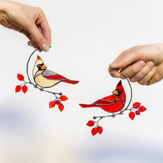 The Cardinal Bird Suncatcher Irregular Stained Glass Light Catcher