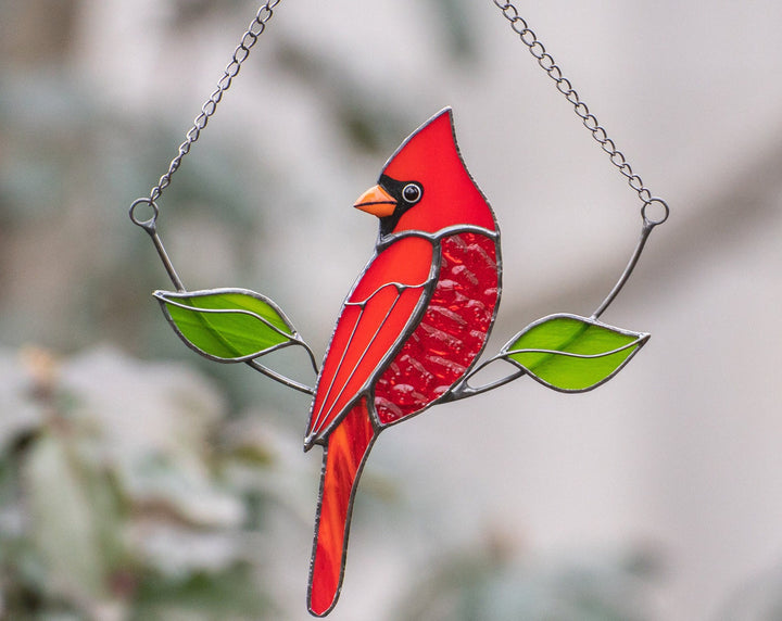 The Cardinal Bird Suncatcher Irregular Stained Glass Light Catcher
