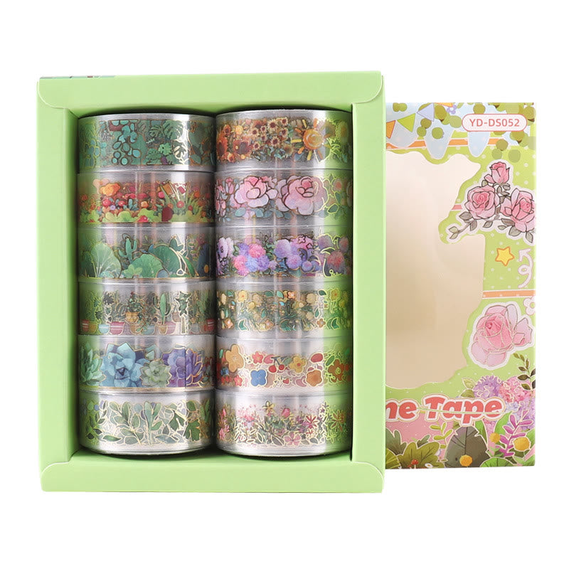 12 Rolls Plants Series PET Tape Set Decorative Scrapbook Tape