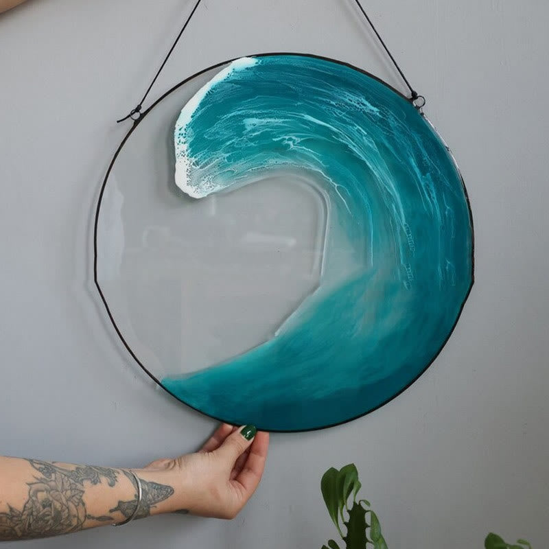 Ocean Wave Hanging Suncatcher Round Shape Hanging Wall Window Decoration