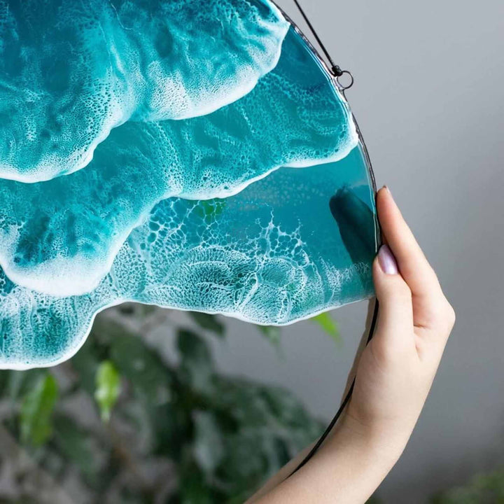 Ocean Wave Hanging Suncatcher Round Shape Hanging Wall Window Decoration