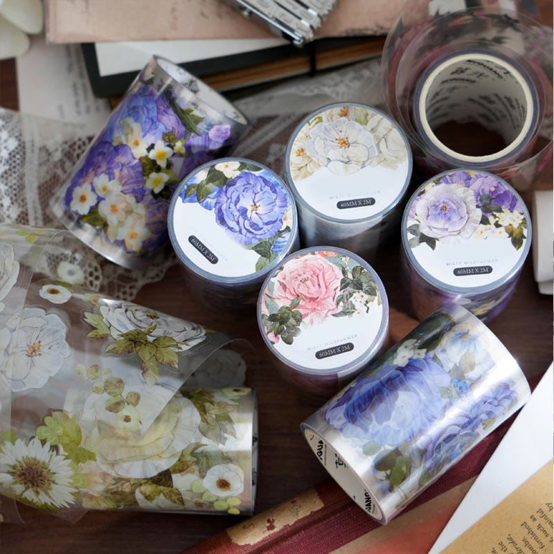 Fog Wildflower Curtain Series PET Tape Decorative Scrapbook Tape